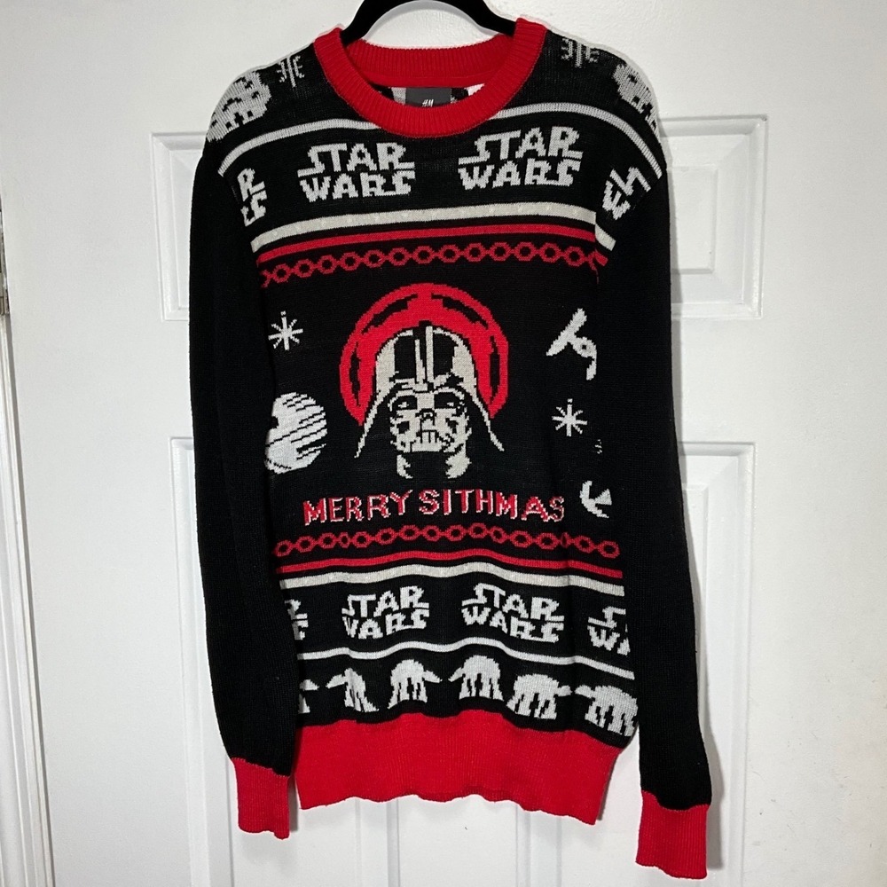 H&M Star Wars Merry Sithmas Darth Vader Holiday Sweater Mens Medium Black Red